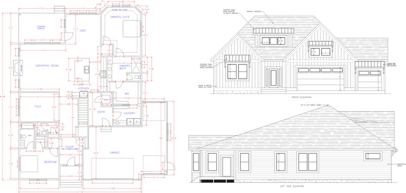 CAD floor plan and elevation drawings